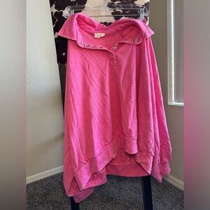 Oversized hot pink half button up